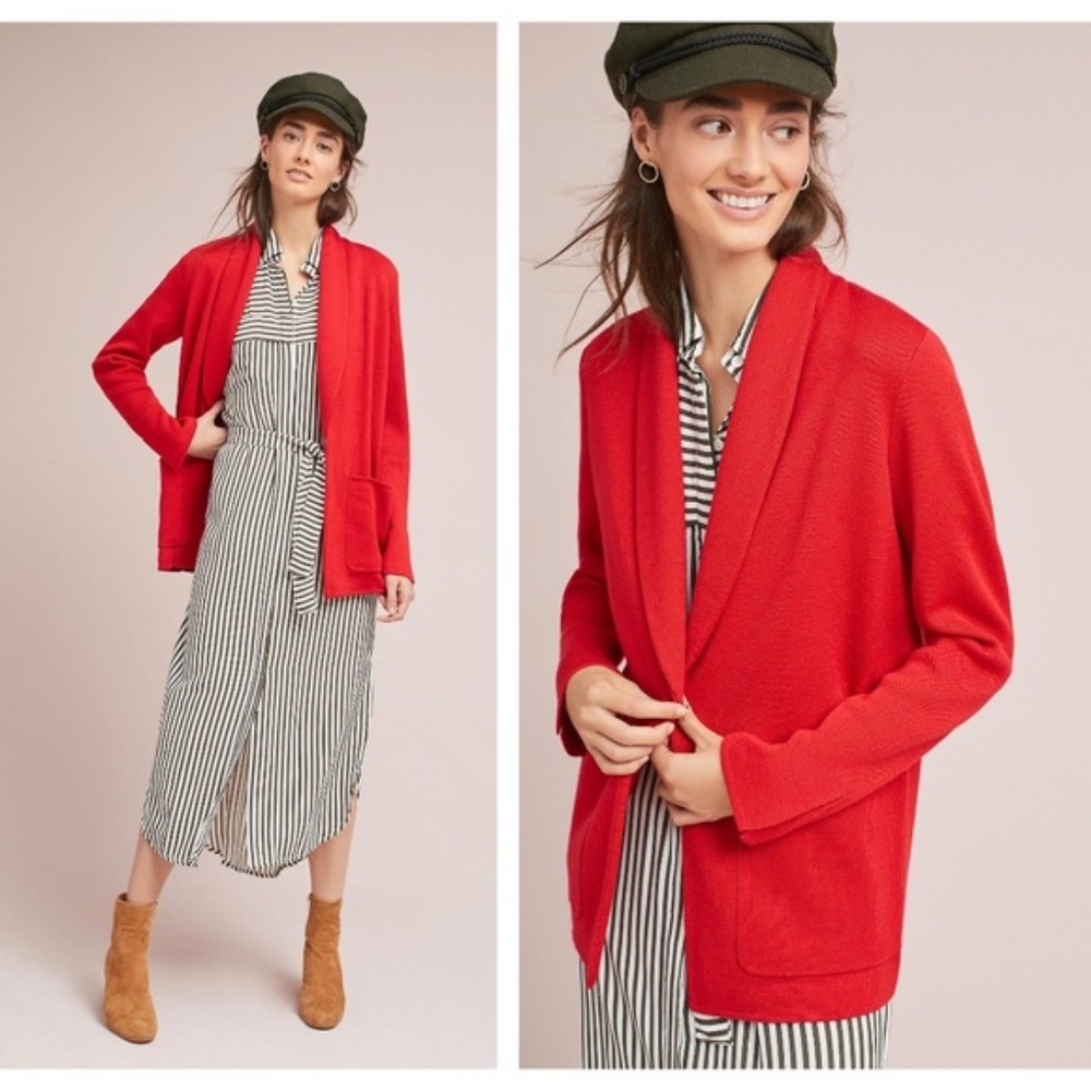 Anthropologie HWR Owen Blazer Cardigan Red